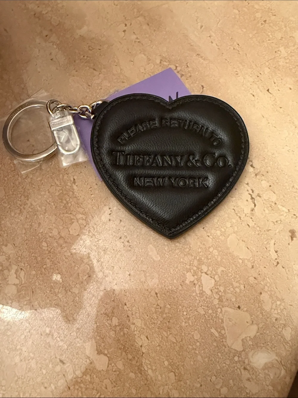 Tiffany & Co. Black Heart Leather Keyring with Embossed Logo